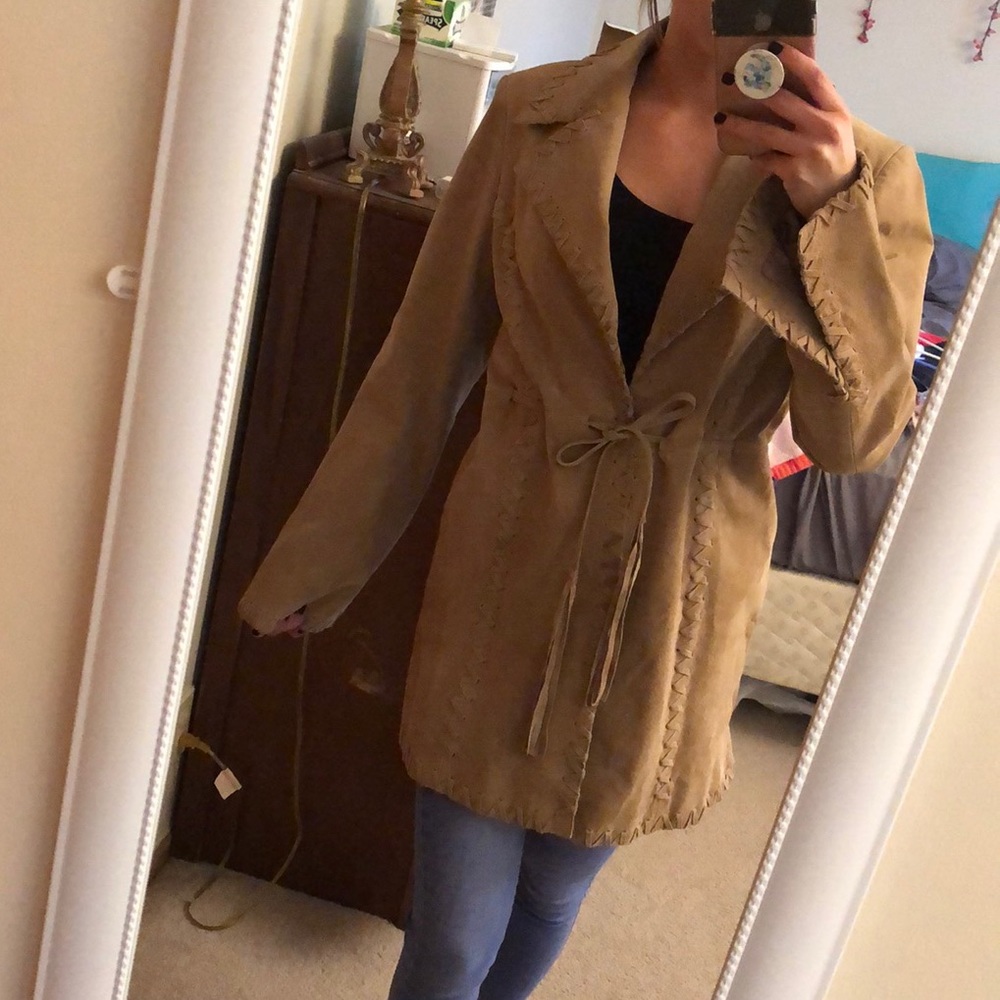 Brandon Thomas leather khaki coat